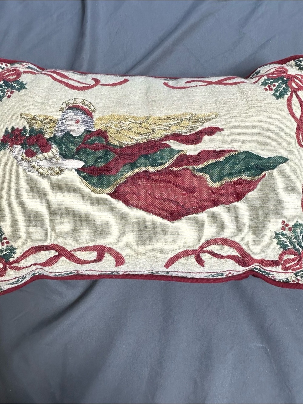 Holiday Angel Accent Pillow in Red, Green, Gold - Classic Seasonal Decor
